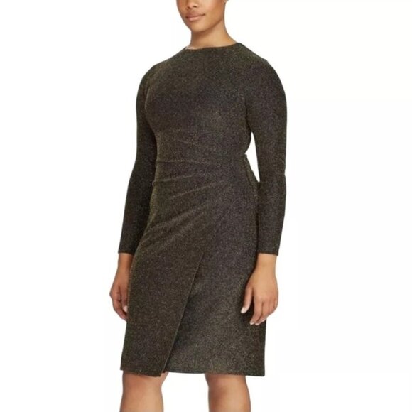 NWT Lauren Ralph Lauren Womens Size 10 Bronze Metallic Ruched Sheath Dress NEW - Picture 9 of 12